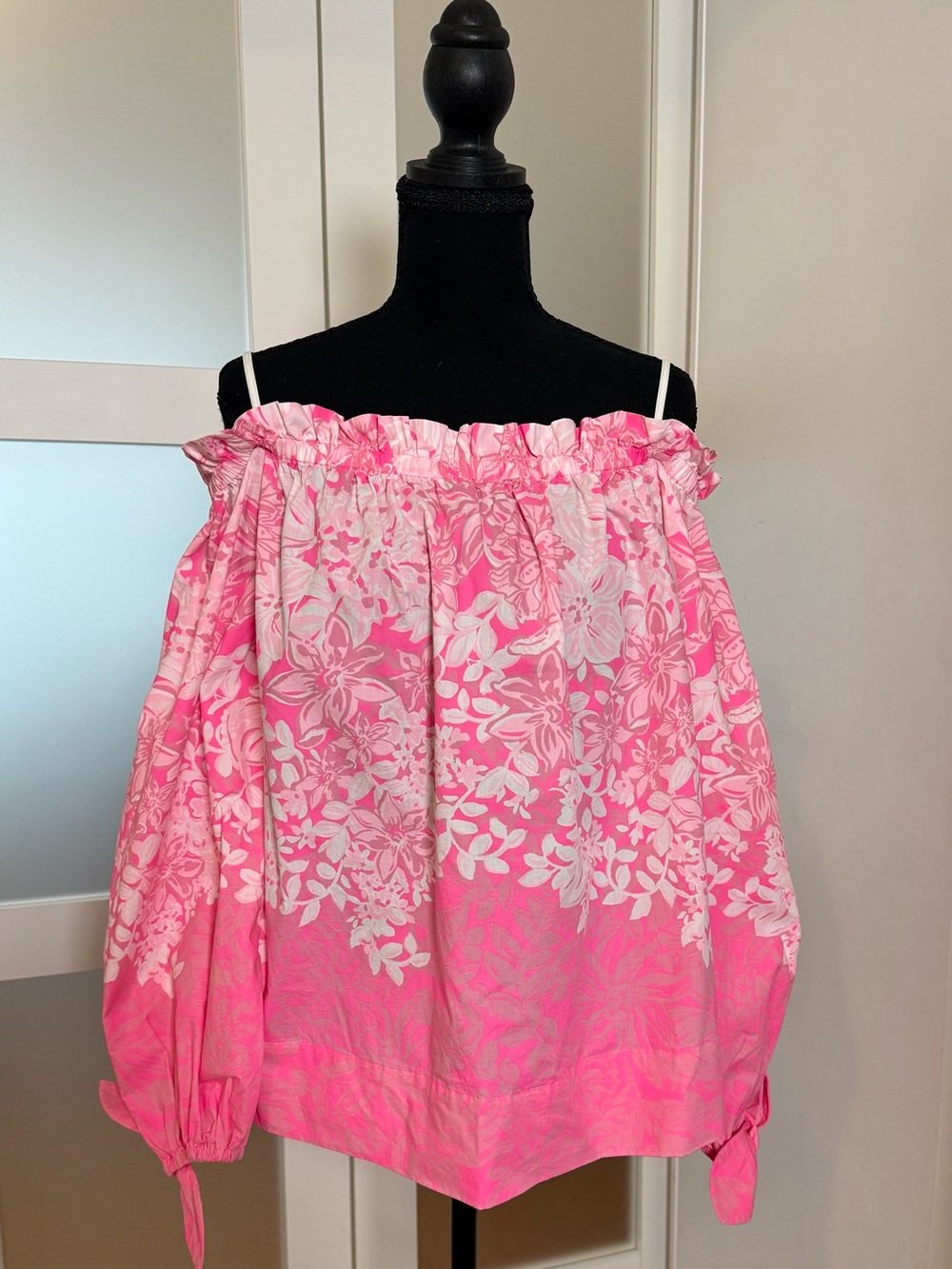 Lilly Pulitzer Jaimelynn Pink Floral Off-Shoulder Cotton Blouse, XL